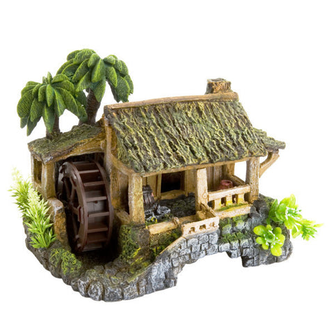 Top Fin® Cocotree & Wooden House Bubbler Aquarium Ornament